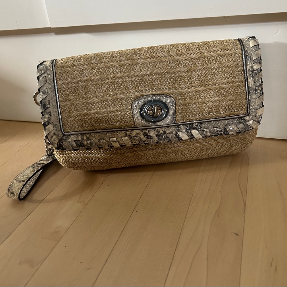 Coach Hampton Straw & Python Leather Trim Clutch … - image 5